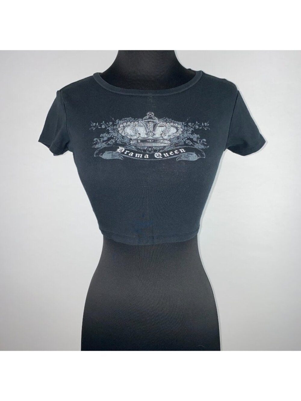Garage Drama Queen Crown Crop Top Baby Tee Womens S Graphic Rhinestones 90s Y2K